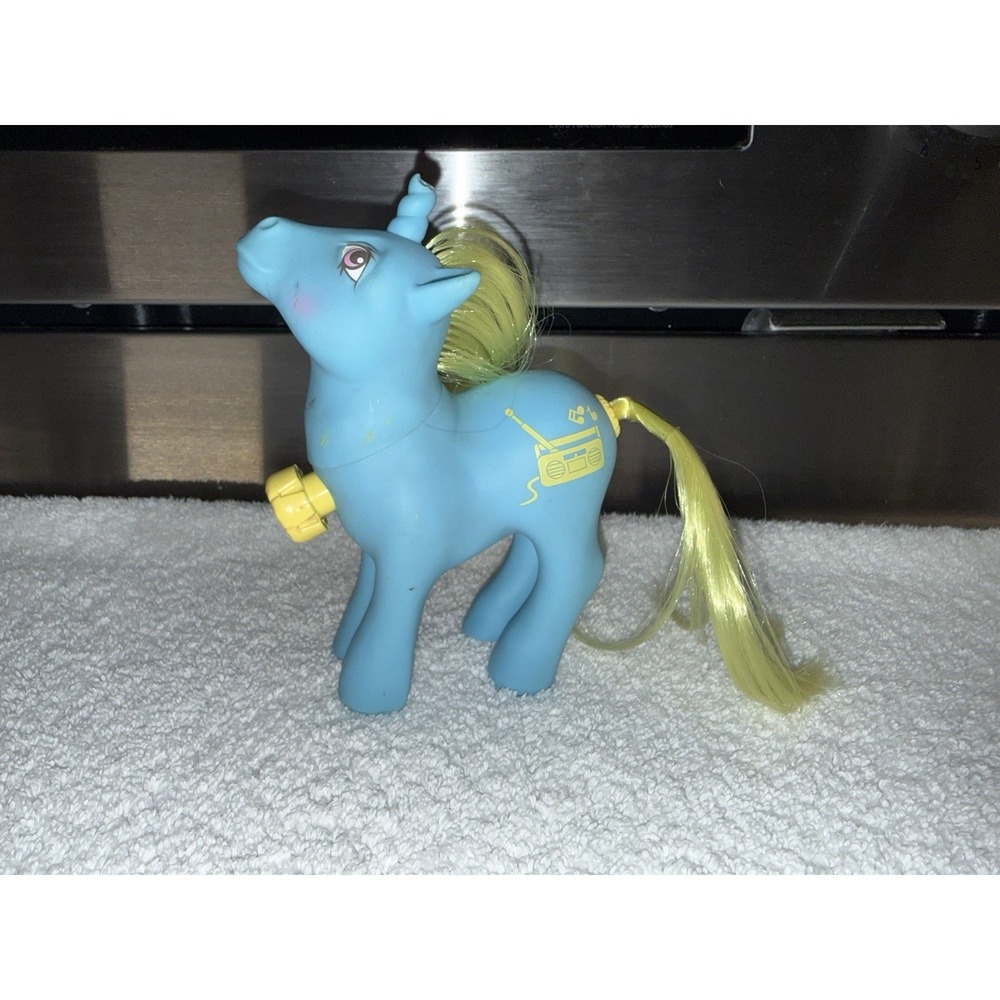 My Little Pony Dance N' Prance DJ Unicorn G1 Blue Yellow Radio 1983-READ